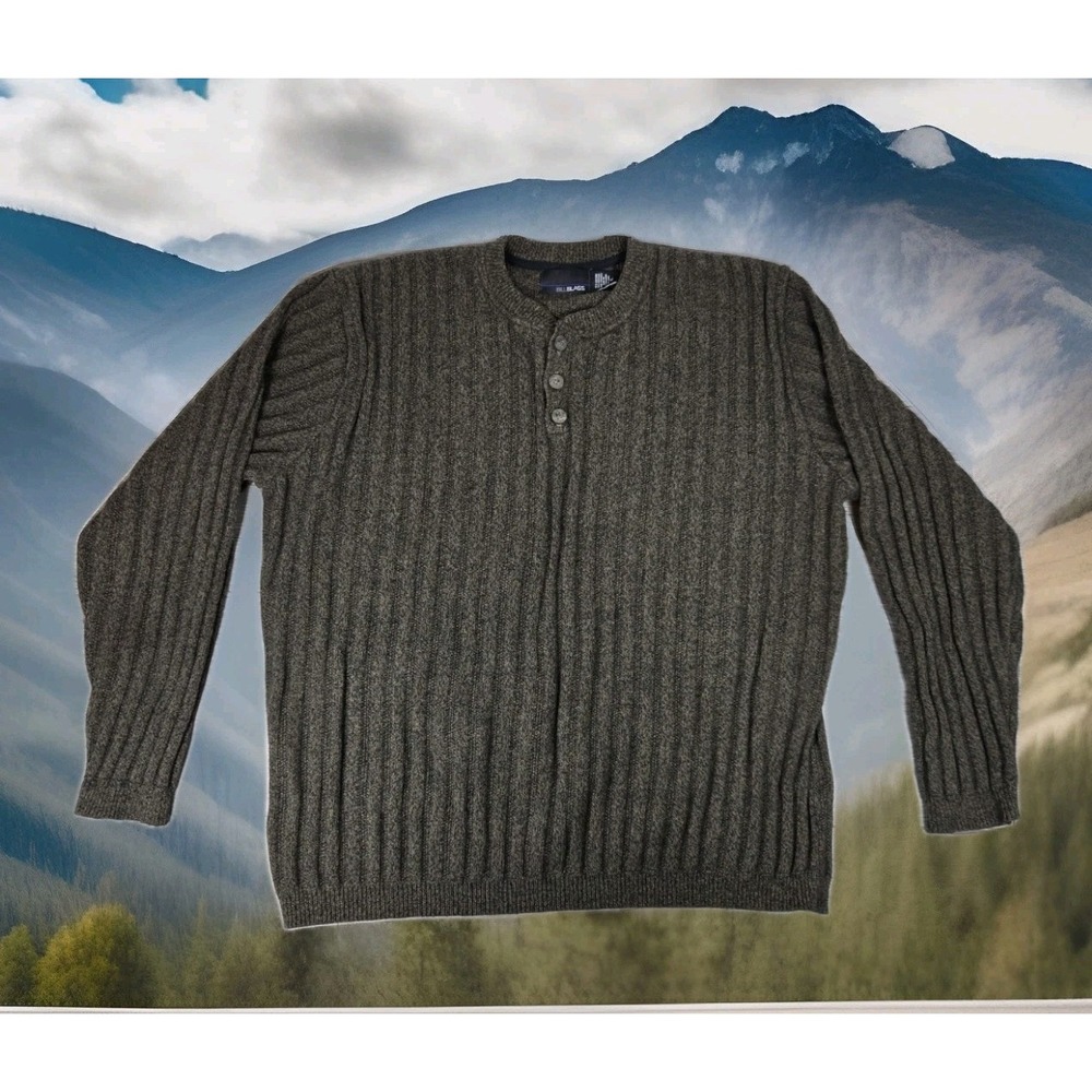 Bill Blass Sweater Mens XL‎ Brown Ribbed Henley Cotton Acrylic
